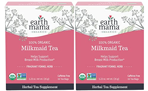 Organic Milkmaid Tea by Earth Mama Supports Healthy Breastmilk Production and Lactation Herbal Breastfeeding Tea Supplement 16 Teabags per Box 2 Pack 0 belly baby and beyond