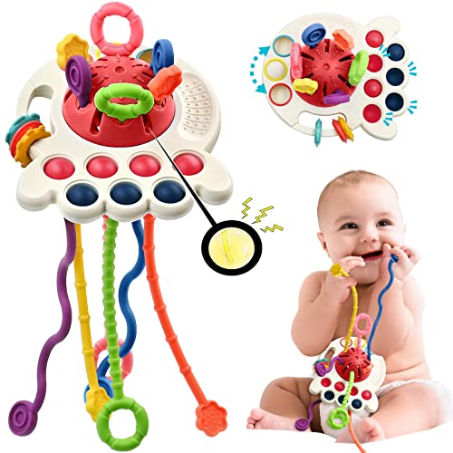 AiTuiTui Sensory Montessori Baby Toys 6 to 12 Months Toddler Travel Toys for 1 2 Year Old Boy Girl Birthday Gifts Soft Pull String Fidget Educational Learning Bath Toys for 9 10 18 Months Infant 0 belly baby and beyond