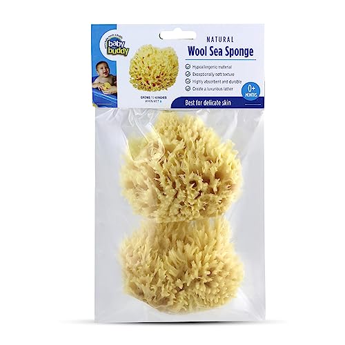 Baby Buddy Absorbent Natural Bath Sponge Ultra Soft Premium Sea Wool Sponge Soft on Babys Tender Skin Bath Accessories Baby and Kids Infant Bath Biodegradable Hypoallergenic 2pk 4in 0 belly baby and beyond