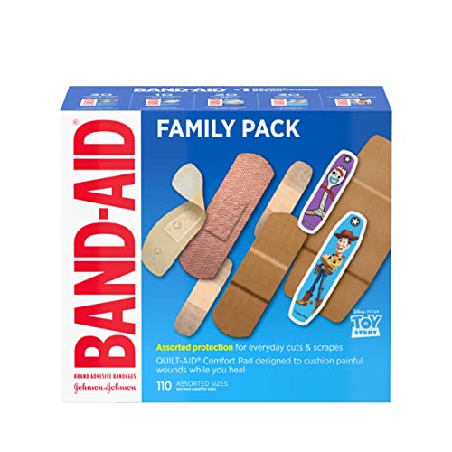 Band Aid Adhesive Bandage Family Variety Pack in Assorted Sizes Featuring Water Block Skin Flex Flexible Fabric Tough Strips Pixar Character Bandages 110 Count 0 belly baby and beyond