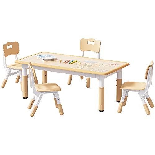 Brelley Kids Table and 4 Chairs Set Height Adjustable Toddler Table and Chair Set Graffiti Desktop Non Slip Legs Max 300lbs Children Multi Activity Table for Ages 2 10 0 belly baby and beyond