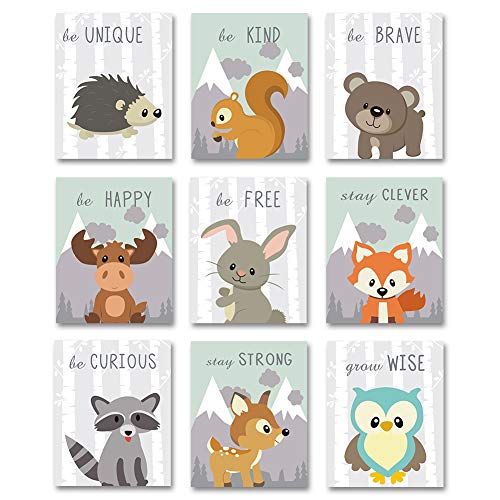 CHDITB Woodland Animals Decor Baby Nursery Wall Art Cartoon Forest Animal Wall Art Painting Set Of 98x10 Inches Motivational Saying Jungle Fox Owl Artwork Art Prints For Kids Children Room Bedroom Dec 0 belly baby and beyond