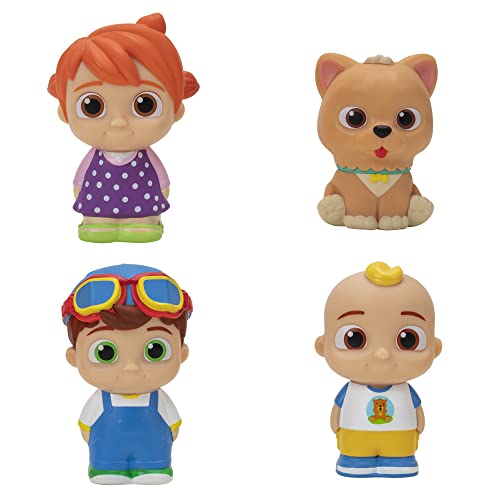 CoComelon 4 Figure Pack JJ Family Figure Set Family and Friends Includes JJ YoYo Tomtom and Bingo The Dog Toys for Kids Infants and Preschoolers 0 belly baby and beyond