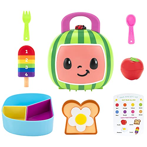 CoComelon Lunchbox Playset Includes Lunchbox 3 Piece Tray Fork Spoon Toast with Egg Apple Popsicle Activity Card Toys for Kids Toddlers and Preschoolers 0 belly baby and beyond