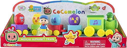 CoComelon Musical Alphabet Train with JJ Features Alphabet Train with MusicSounds Phrases 4 Alphabet Wagons1 JJ Conductor Figure Plays Clips of ABC Song Toys for Kids and Preschoolers 0 belly baby and beyond