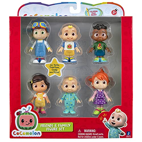 CoComelon Official Friends Family 6 Figure Pack 3 Inch Character Toys Features Two Baby JJ Figures Tee and Onesie Tomtom YoYo Cody and Nina Toys for Babies and Toddlers 0 belly baby and beyond