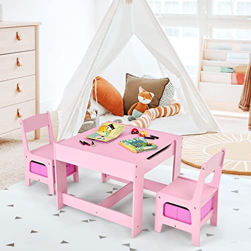 Costzon Kids Table and Chair Set 3 in 1 Wooden Activity Table for Toddlers Arts Crafts Drawing Reading Playroom Toddler Table and Chair Set w 2 in 1 Tabletop Storage Space Gift for Boy Girl 0 5 belly baby and beyond