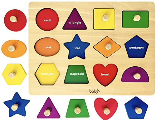 Dailyfunn Montessori Toy Shape Peg Puzzles Baby Puzzle 12 18 24 Months with Knob for Infant Toddlers 1 3 0 belly baby and beyond