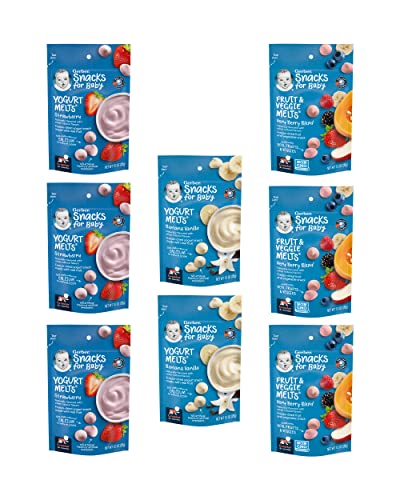 Gerber Snacks for Baby Variety Pack Yogurt Melts Fruit Veggie Melts 1 Ounce Pouch Set of 8 0 belly baby and beyond