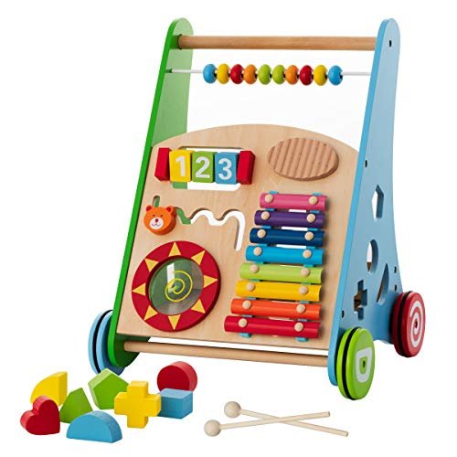 KIDDERY TOYS Baby Toys Kids Activity Toy Wooden Push and Pull Learning Walker for Boys and Girls Multiple Activities Center Assembly Required Develops Motor Skills Stimulates Creativity 0 belly baby and beyond