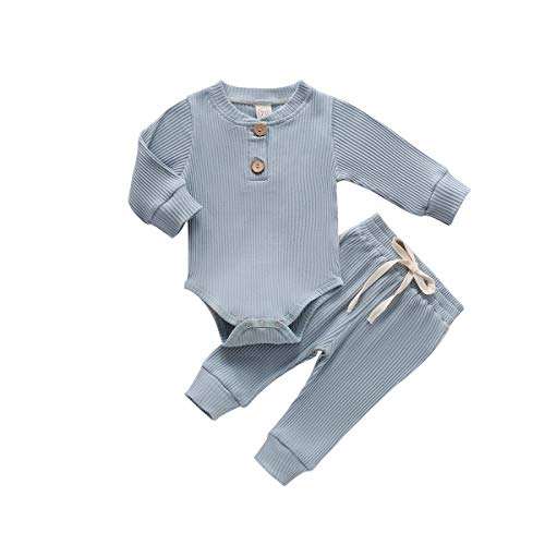 Newborn Baby Boy Girl Clothes Ribbed Knitted Cotton Long Sleeve Romper Long Pants Solid Color Fall Winter Outfits 0 belly baby and beyond