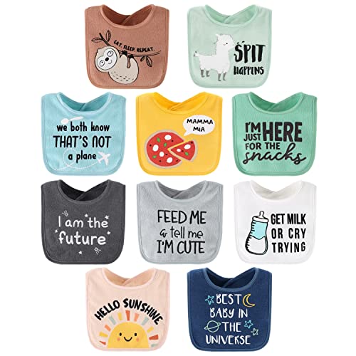 The Peanutshell Terry Baby Bib Set for Boys or Girls Unisex 10 Pack for Feeding Teething or Drooling Hello Sunshine 0 belly baby and beyond