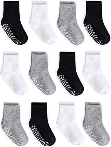 Zaples Grip Crew Socks with Non SlipAnti Skid Soles for Baby Infants Toddlers Kids Boys Girls 0 belly baby and beyond