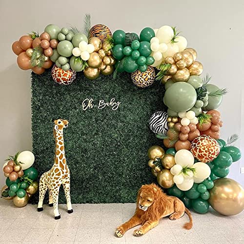 128pcs Safari Jungle Balloon Garland Arch Kit Sage Green and Brown Balloons with Animal Print for Wild One Tropical Theme Party Supplies Olive for Boy First Bithday Baby Shower Wedding Graduation Gold 0 belly baby and beyond