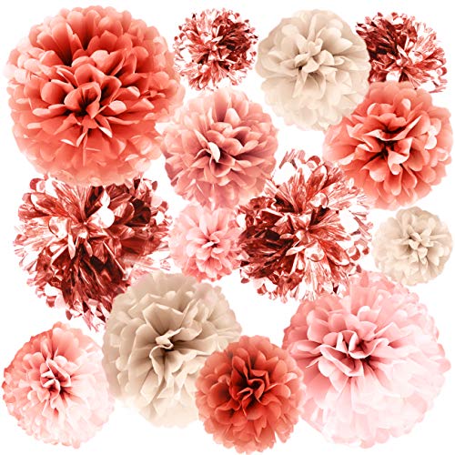 20 PCS Rose Gold Party Decorations Metallic Foil and Tissue Paper Pom Poms Birthday Party Decoration Baby Shower Bridal Shower Bachelorette Garden Party 14 10 8 6 0 belly baby and beyond