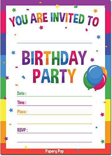 30 Birthday Invitations with Envelopes 30 Pack Kids Birthday Party Invitations for Boys or Girls Rainbow 0 belly baby and beyond