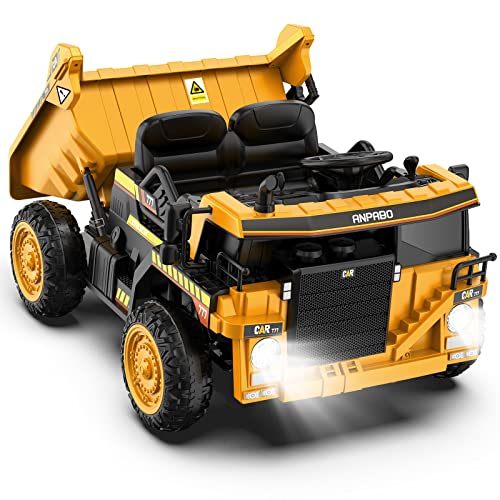 ANPABO Ride on Dump Truck 12V Ride on Car with Remote Control Electric Dump Bed and Extra Shovel Ride on Construction Vehicle with Music Player Key Start for Safety Ideal Gift for Kids 0 belly baby and beyond