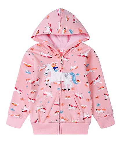 Akyzic Toddler Girl Zip Up Hoodie Jacket Unicorn Sweatshirt Kids Outerwear Winter Clothes with Pockets 0 belly baby and beyond