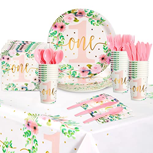 BLUE PANDA 145 Piece Baby Girls 1st Birthday Party Decorations Floral Little Miss Onederful Dinnerware with Tablecloth Serves 24 0 belly baby and beyond