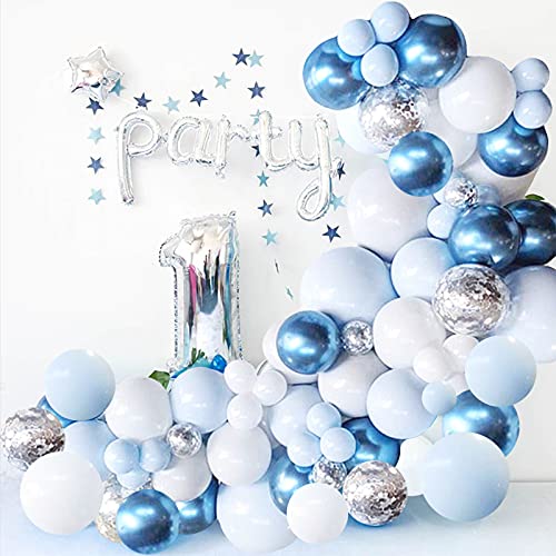 Blue Balloon Garland Arch Kit Metallic Blue White and Silver Confetti Latex Balloons for Baby Shower Birthday Wedding Graduation Anniversary Frozen Winter Wonderland Party Background Decorations 0 belly baby and beyond