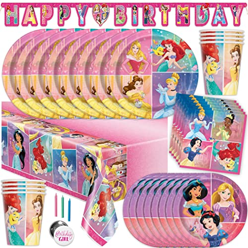 Disney Princess Party Supplies and Decorations for Princess Birthday Party Theme Serves 16 Guests and Includes Tableware and Decor with Table Cover Banner Plates Napkins More 0 belly baby and beyond