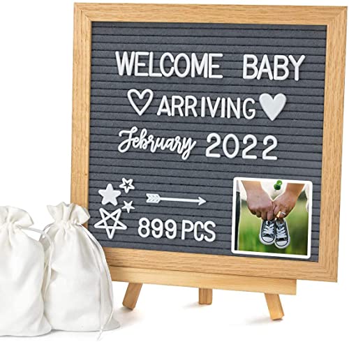 Double Sided Felt Letter Board with Letters 10 x 10 Rustic Wood Frame Message Board with Changeable Letter Boards Include Pre Cut 889 White Plastic Letters 0 belly baby and beyond