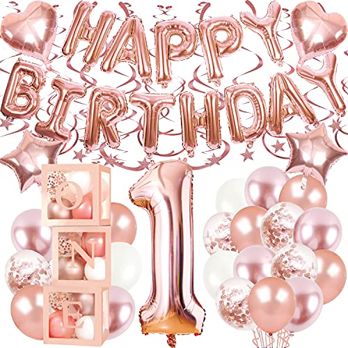 First Birthday Balloon Boxes Decorations for Girl 72Pcs 1st Birthday Party Decorations Includes Rose Gold Transparent Boxes Baby Rose Gold Balloons 40 Inch Foil Balloons 18 Inch HAPPY BIRTHDAY Foil Ba 0 belly baby and beyond