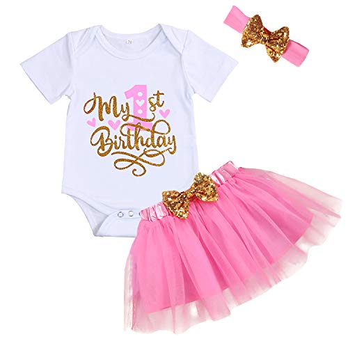 GRNSHTS Baby Girl Birthday Cake Smash Outfit Toddler Girl My 1st Birthday Romper Tutu Skirt with Headband Clothes Set 0 belly baby and beyond