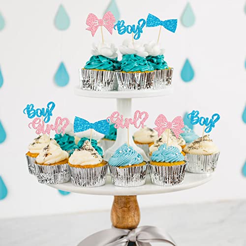 Gyufise 36Pcs Boy or Girl Cupcake Toppers Glitter Bow Tie Cupcake Picks  Baby Shower Cake Topper Decorations for Kids Birthday Gender Reveal Party  Cake Decorations Supplies