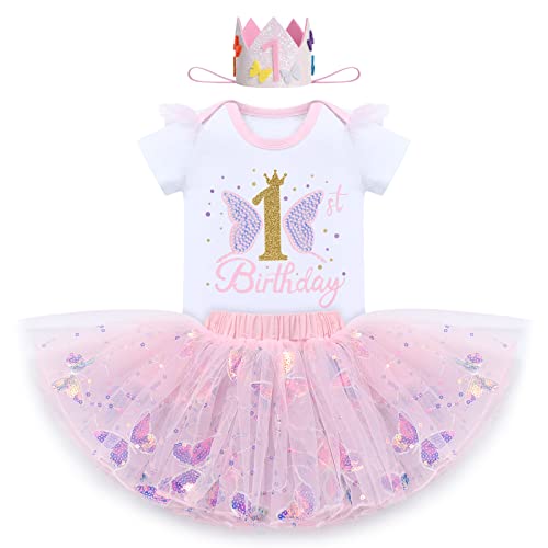 IDOPIP Butterfly 1st Birthday Outfit Baby Girl Sequin Butterfly Romper Tutu Skirt Headband Costume for Cake Smash Photo Shoot 0 belly baby and beyond