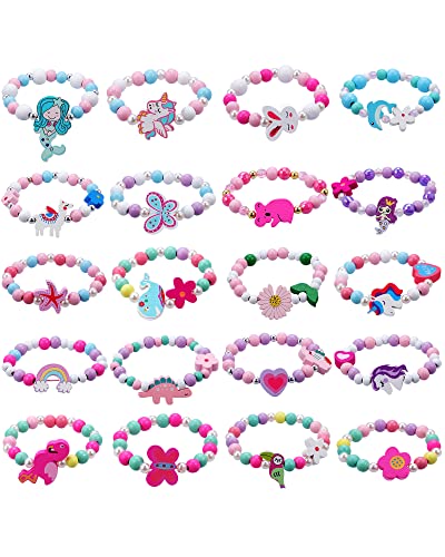 JOTIKO 20 Psc Bracelets for Little Girls Princess Birthday Party Favors Goodie Bag Pinata Stuffers Cute Friendship Rainbow Beaded Bracelet Play Jewelry Unicorn Mermaid Animals Wooden Charms Classroom 0 belly baby and beyond