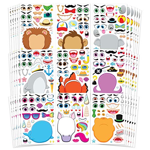 JOYIN 36 PCS 98x67 Make a face Sticker Sheets Make Your Own Animal Mix and Match Sticker Sheets with Safaris Sea and Fantasy Animals Kids Party Favor Supplies Craft 0 belly baby and beyond