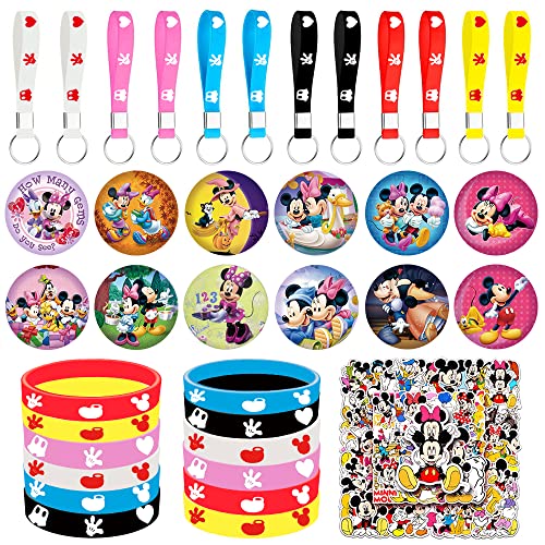 JSVDE 86Pcs Mouse Birthday Party Favors Supplies Cartoon Party Decorations Set Include 12 Bracelets 12 Silicone Keychain 12 Button Pins 50 Stickers 0 belly baby and beyond