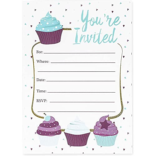 Juvale Cupcake Invitation Cards 24 Fill in Invites with Envelopes for Kids Birthday Party and Baby Shower 5 x 7 inches Postcard Style 0 belly baby and beyond