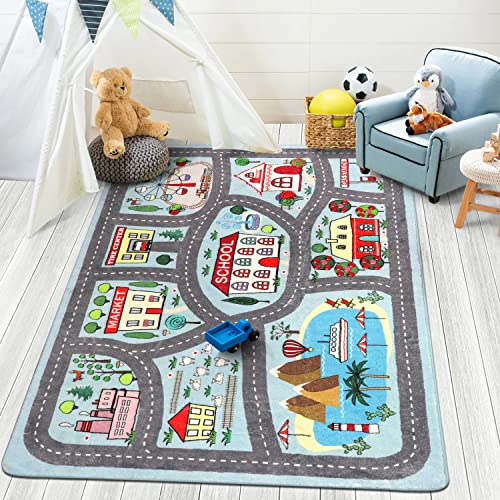 LIVEBOX Soft Kids Rug 4 x 6 Carpet Play Mat for Baby Boys GirlsCity Life Road Traffic Playroom Rug for Playing Cars Toys Educational Nursery Rug for Children Bedroom Kids Room 0 belly baby and beyond