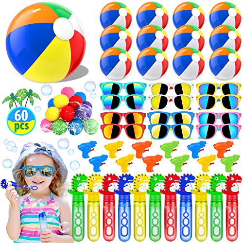 Mega Pool Party Beach Party Favors 60Pcs Party Bag Stuffers for Kids Beach Balls Bulk Kids Sunglasses Bubble Wands Summer Toys for Party Supplies Birthday Pool Beach Toys for Kids Ages 3 4 5 6 7 8 0 belly baby and beyond