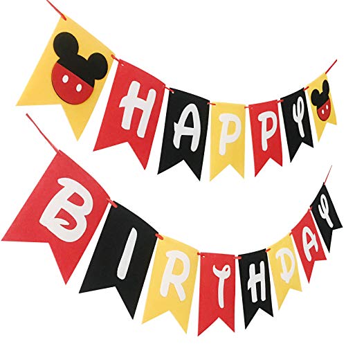 Mickey Mouse Happy Birthday Party Banner Flags for Kid Disney Birthday Party Favors Decoration 0 belly baby and beyond