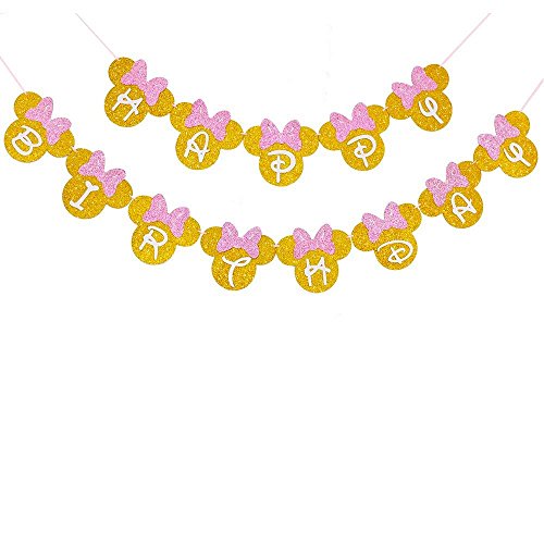 Minnie Mouse Pink And Gold Inspired Happy Birthday Banner Minnie Birthday Party Decorations for Girls Birthday Themed Party Decoration 0 belly baby and beyond