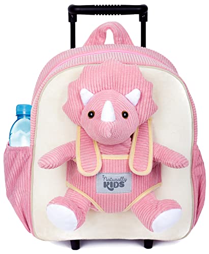 Naturally KIDS Dinosaur Backpack Dinosaur Toys for Kids 3 5 Kids Suitcase for Girl Boy w Stuffed Animal Gifts for 7 Year Old w Pockets Reflective Logo Rolling Backpack w Pink Triceratops 0 belly baby and beyond