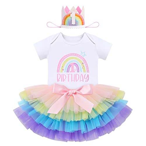 ODASDO Baby Girl Boho Rainbow 1st 2nd Birthday Cake Smash Outfit Romper Tutu Skirt Headband 3pcs Set Photo Props 0 belly baby and beyond