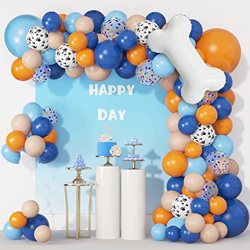 Ouddy Life 121Pcs Blue Birthday Party Supplies Balloons Garland Kit Blush Nude Orange Dog Paw Arch Bone Balloon for Boys Girls Baby Shower Theme Decorations 0 belly baby and beyond