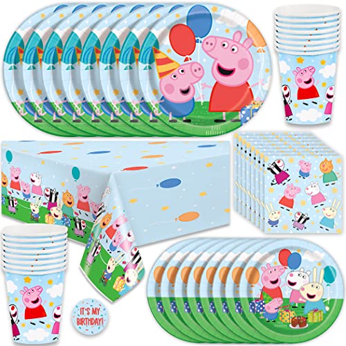 Peppa Pig Birthday Party Supplies Peppa Pig Party Supplies Peppa Pig Birthday Decorations Serves 16 Guests With Table Cover Dinner and Cake Plates Napkins Cups and Sticker For Boys Girls Features Pepp 0 belly baby and beyond