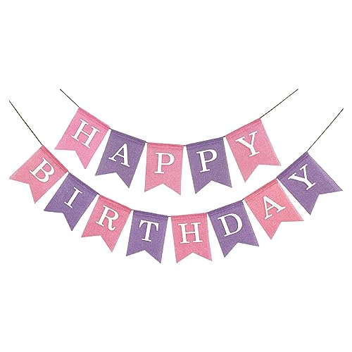 Pre Strung Happy Birthday Banner Pink and Purple Burlap Birthday Banner Pre Strung Happy BIrthday Banner Ready to Hang Birthday Banner Imitation Faux Burlap Birthday Banner for IndoorOutdoor Use Reusa 0 belly baby and beyond