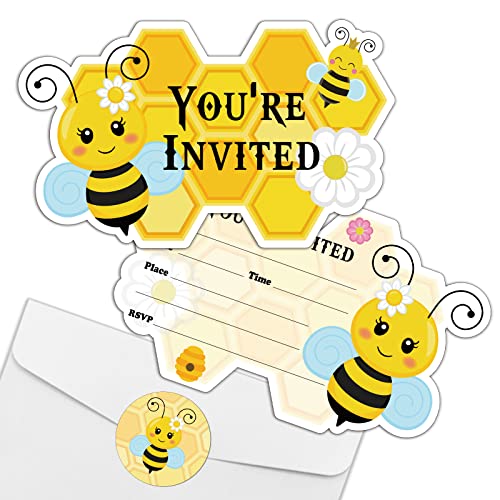 REWIDPARTY Cute Bee Birthday Party Invitations with Envelopes StickersSet of 15 Honeycomb Shaped Fill in Invitations Kids Party Invites Cards Party Supplies Favors for Birthday Baby Shower 0 belly baby and beyond