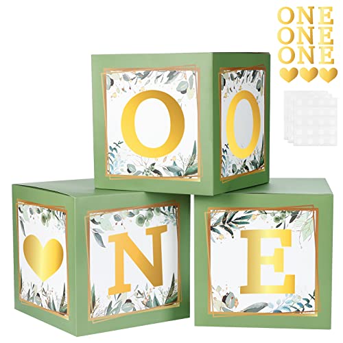 RUBFAC First Birthday Decoration 3pcs Sage Green Balloon Boxes Gold Letters Fairy First Birthday Decorations 1st Birthday Baby Shower Anniversary Party Backdrop Photography Props 0 belly baby and beyond