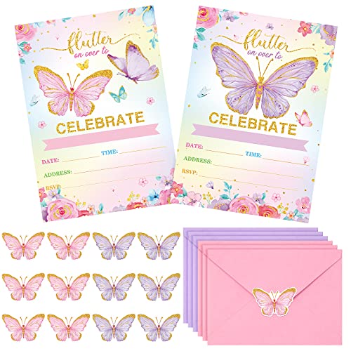 Sepamoon 24 Pcs Birthday Butterfly Invitations Party with Envelopes Floral Invitation Cards Stickers for Baby Shower Wedding Decor Purple 0 belly baby and beyond