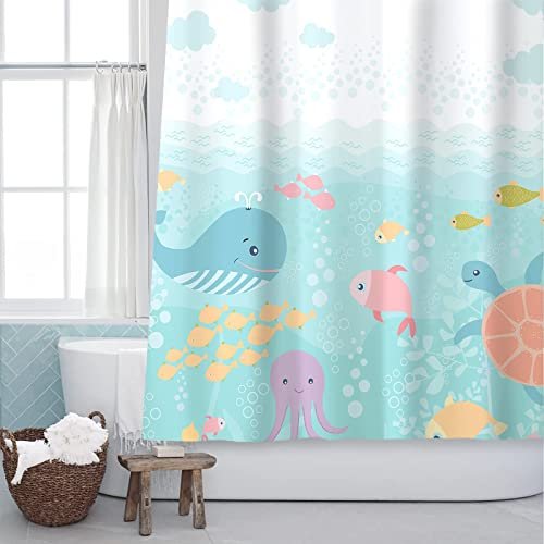 71x71” Ocean Fish Shower Curtain for Bathroom Sets Under The Sea