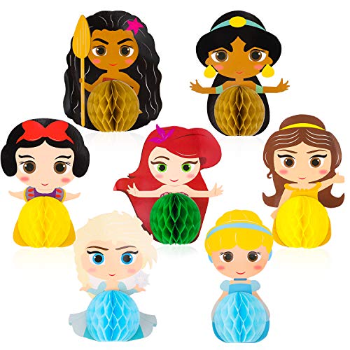 Ticiaga 7pcs Princess Honeycomb Centerpieces Table Topper for Girls Birthday Party Decoration Double Sided Cake Topper Photo Booth Props Princess Party Supplies Mix of Ariel Elsa Belle Jasmine 0 belly baby and beyond