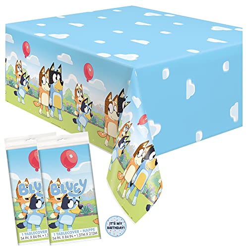 Unique Bluey Birthday Party Supplies Rectangular Plastic Table Covers Pack of 2 and Sticker 0 belly baby and beyond