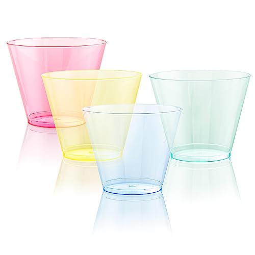 WDF 200 Pack Colorful Plastic Cups Disposable 9 oz Neon Cups include 50 Pink Plastic Cups 50 Blue Plastic Cups 50 Green Cups 50 Yellow Cups Colorful Plastic Cups For Party Baby Shower Wedding 0 belly baby and beyond